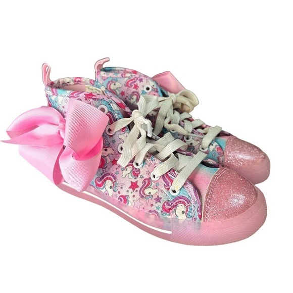 Jojo Siwa Bow High Top Glutter Unicorn Pink Sneakers Lace Up - Picture 4 of 10